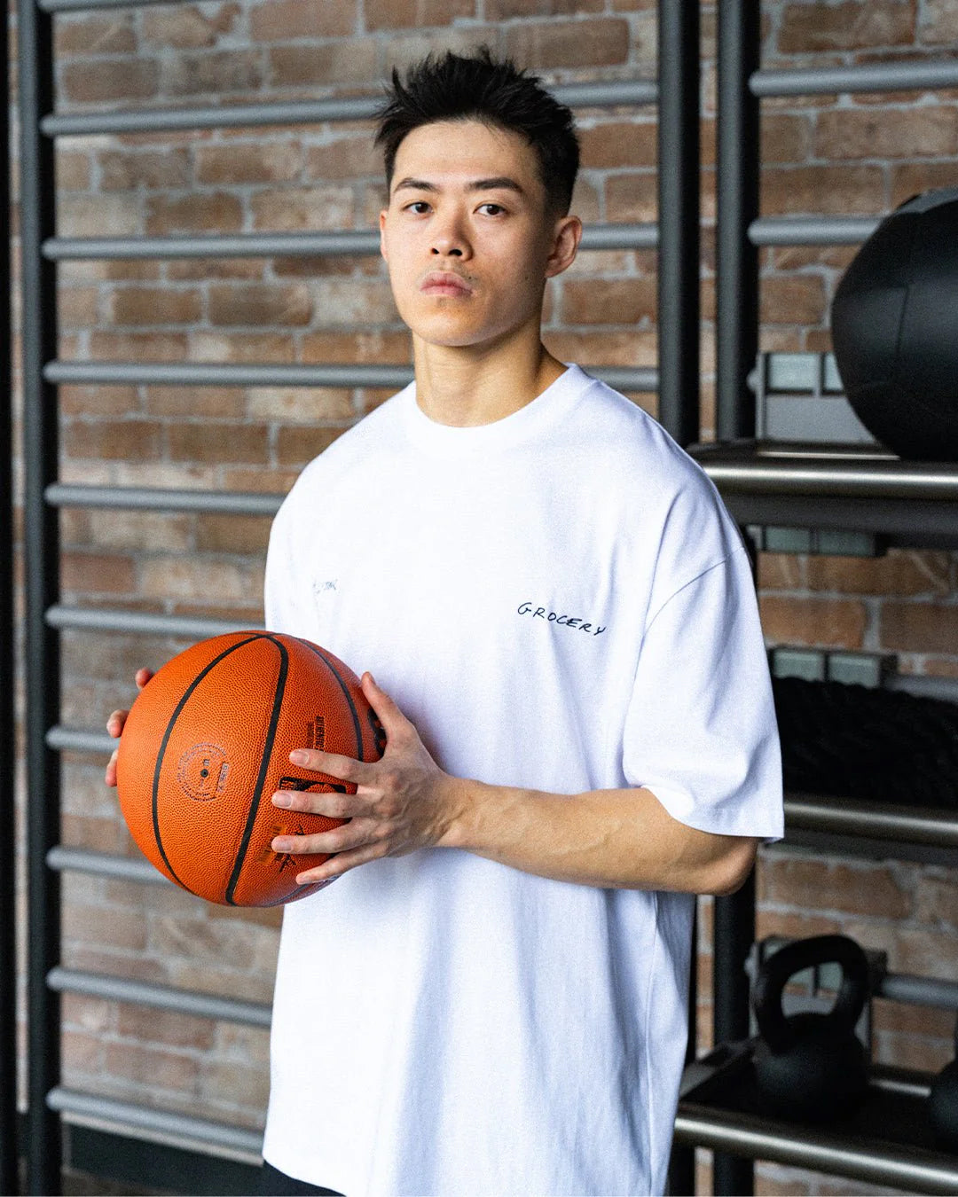 A Eckhaus Latta Shirt pictured on a model in front of a white background. The title of the product is Eckhaus Latta Eclipse Turtleneck - Stone and the image was taken by 199A®.