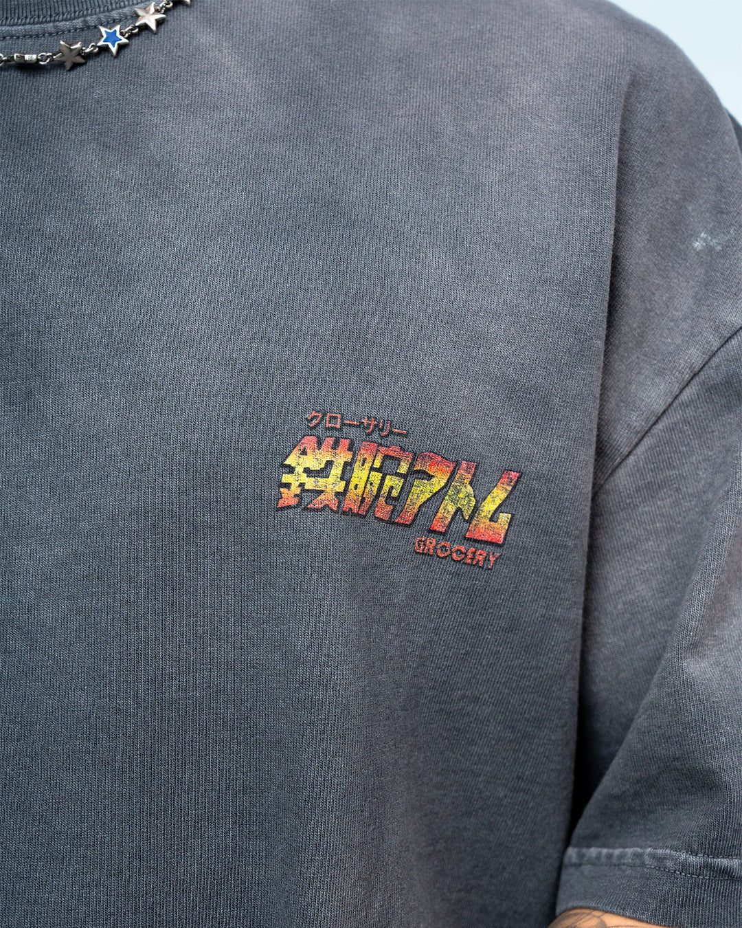 A Eckhaus Latta Shirt pictured on a model in front of a white background. The title of the product is Eckhaus Latta Eclipse Turtleneck - Stone and the image was taken by 199A®.