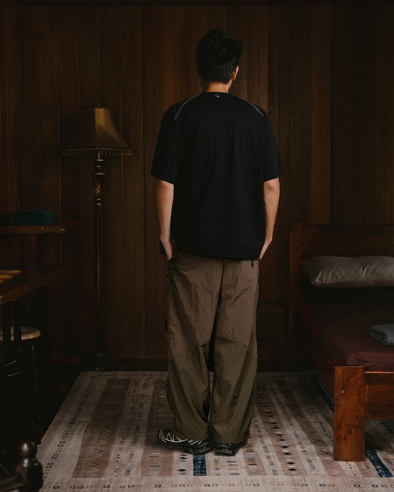 A Eckhaus Latta Shirt pictured on a model in front of a white background. The title of the product is Eckhaus Latta Eclipse Turtleneck - Stone and the image was taken by 199A®.