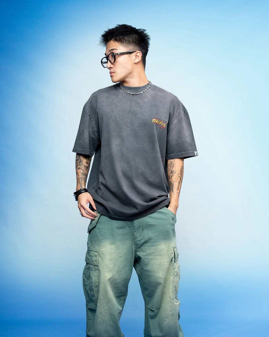 A Eckhaus Latta Shirt pictured on a model in front of a white background. The title of the product is Eckhaus Latta Eclipse Turtleneck - Stone and the image was taken by 199A®.