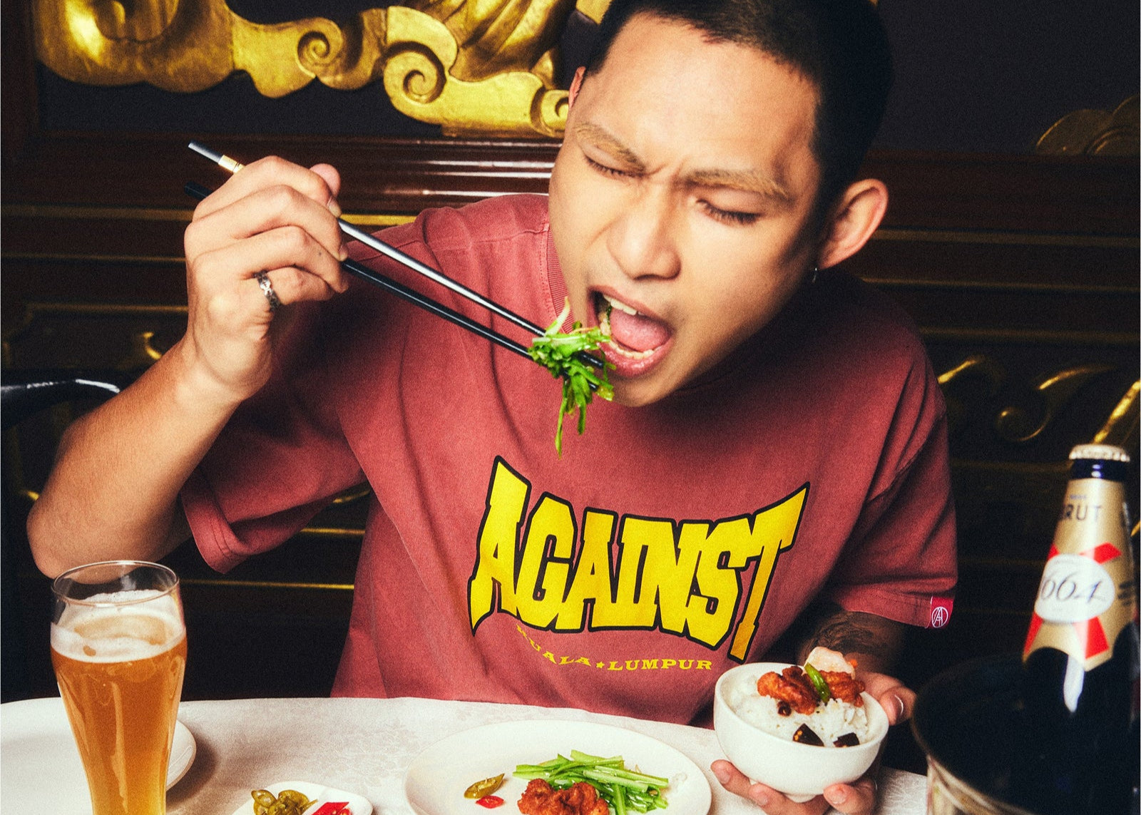 A Eckhaus Latta Shirt pictured on a model in front of a white background. The title of the product is Eckhaus Latta Eclipse Turtleneck - Stone and the image was taken by 199A®.
