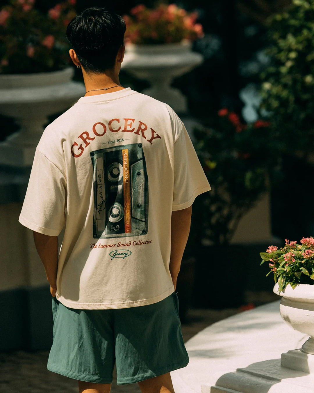A Eckhaus Latta Shirt pictured on a model in front of a white background. The title of the product is Eckhaus Latta Eclipse Turtleneck - Stone and the image was taken by 199A®.