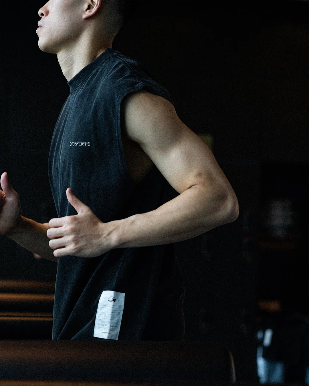 A Eckhaus Latta Shirt pictured on a model in front of a white background. The title of the product is Eckhaus Latta Eclipse Turtleneck - Stone and the image was taken by 199A®.