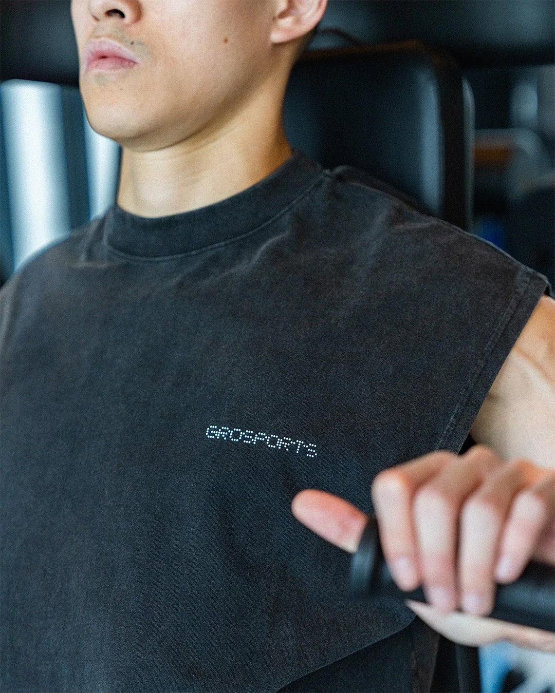 A Eckhaus Latta Shirt pictured on a model in front of a white background. The title of the product is Eckhaus Latta Eclipse Turtleneck - Stone and the image was taken by 199A®.