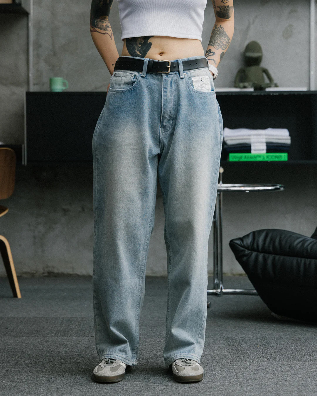 A Eckhaus Latta Shirt pictured on a model in front of a white background. The title of the product is Eckhaus Latta Eclipse Turtleneck - Stone and the image was taken by 199A®.