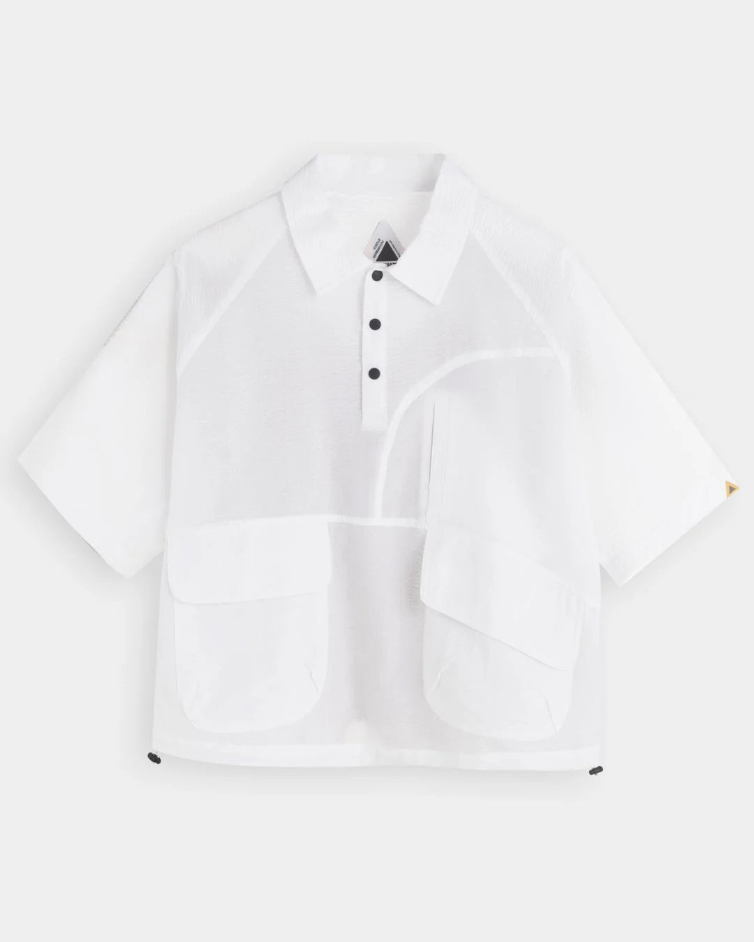 A Eckhaus Latta Shirt pictured on a model in front of a white background. The title of the product is Eckhaus Latta Eclipse Turtleneck - Stone and the image was taken by 199A®.