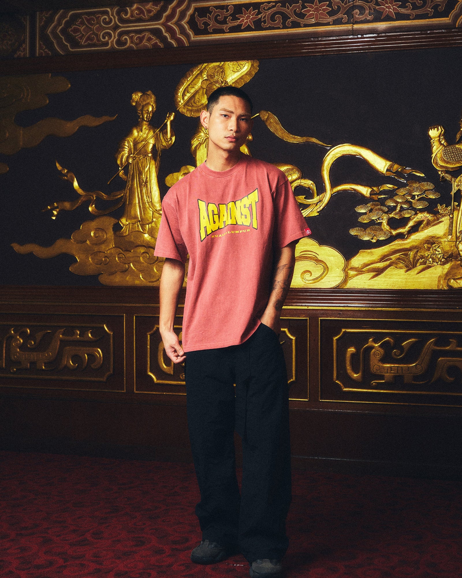 A Eckhaus Latta Shirt pictured on a model in front of a white background. The title of the product is Eckhaus Latta Eclipse Turtleneck - Stone and the image was taken by 199A®.