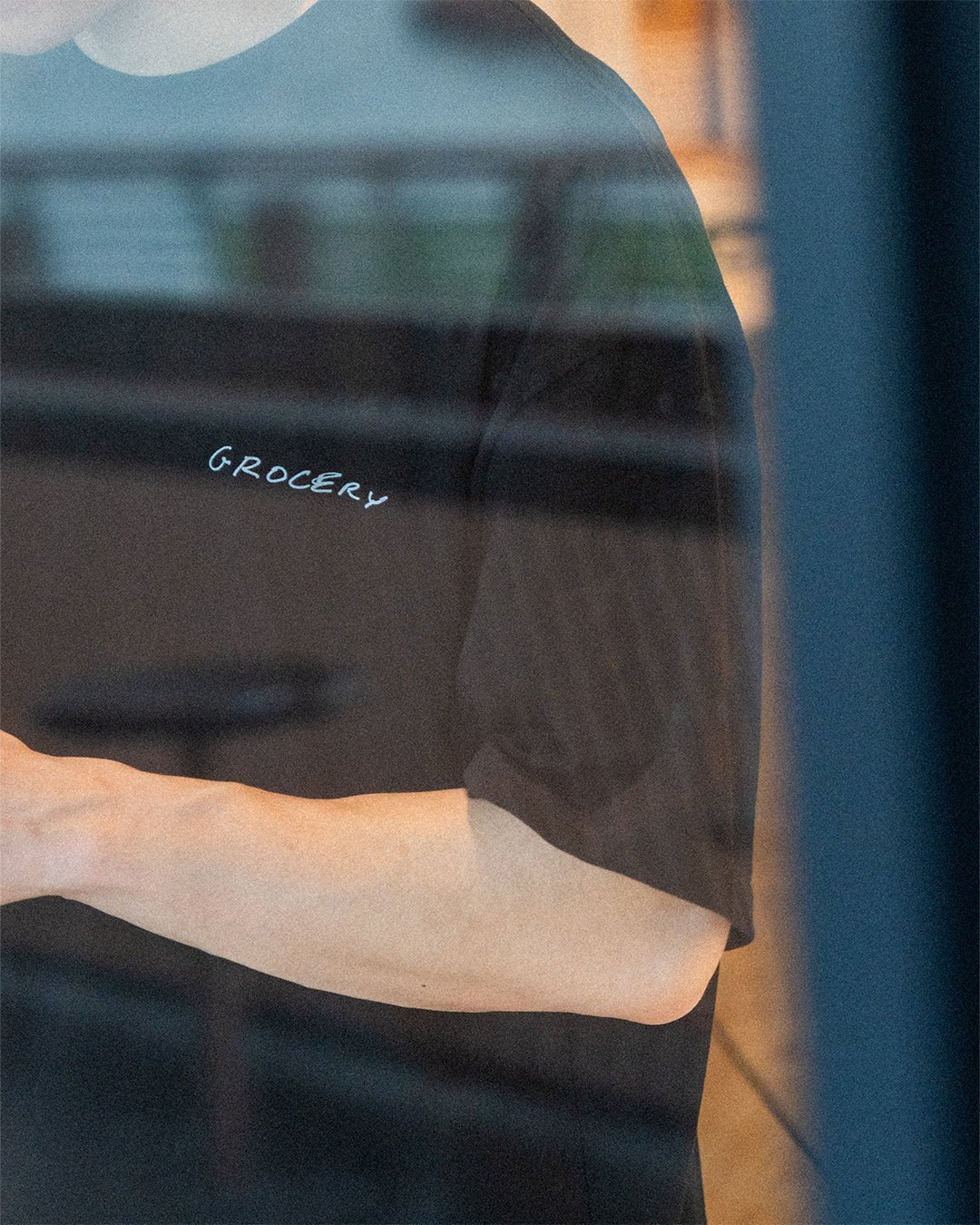 A Eckhaus Latta Shirt pictured on a model in front of a white background. The title of the product is Eckhaus Latta Eclipse Turtleneck - Stone and the image was taken by 199A®.