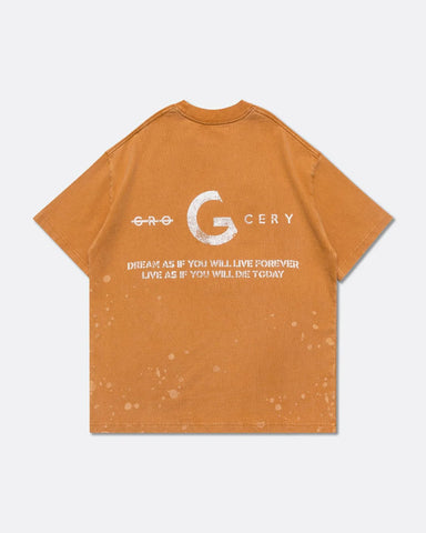 Sand Washed Painted Slogan Tee - Orange
