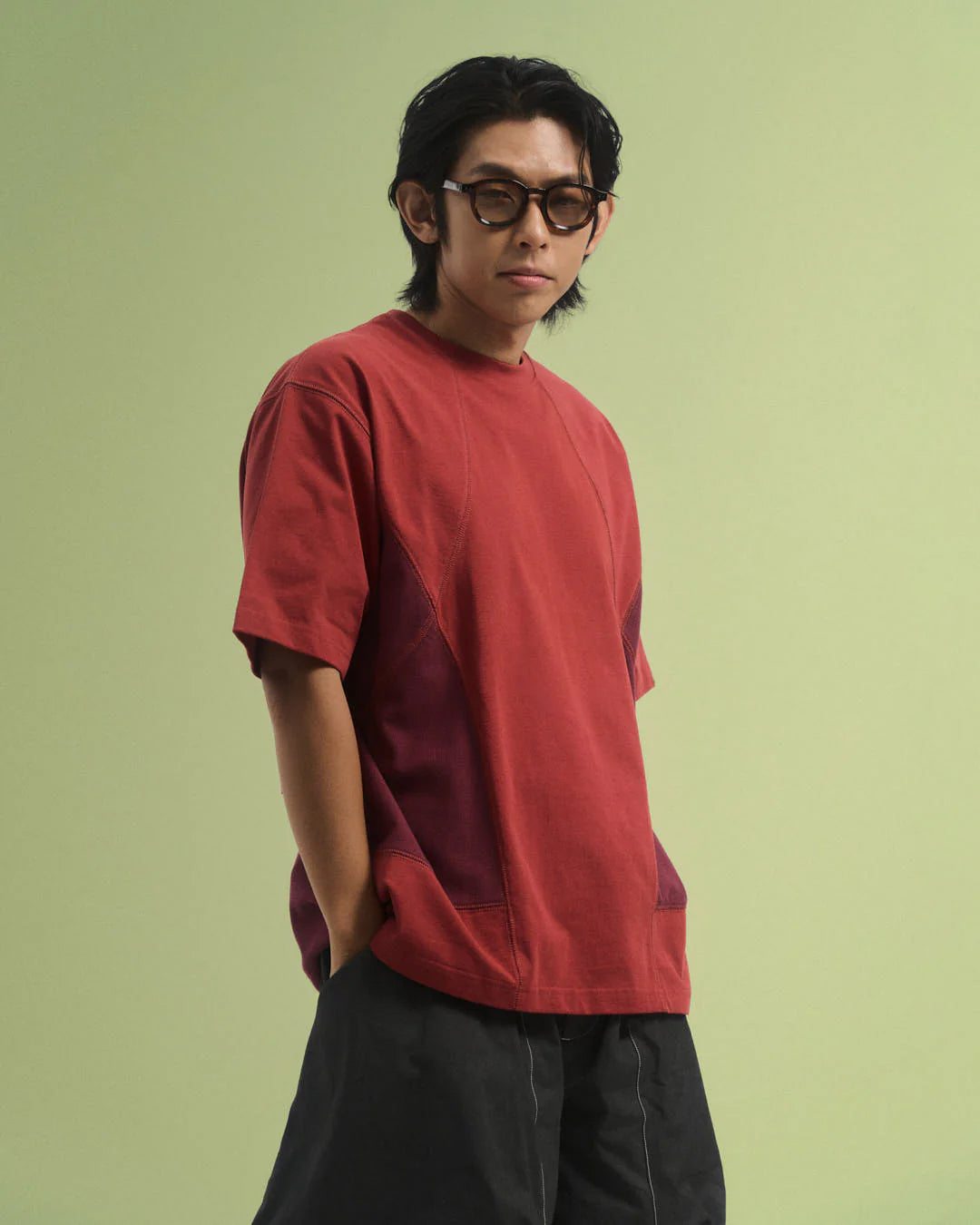 A Eckhaus Latta Shirt pictured on a model in front of a white background. The title of the product is Eckhaus Latta Eclipse Turtleneck - Stone and the image was taken by 199A®.