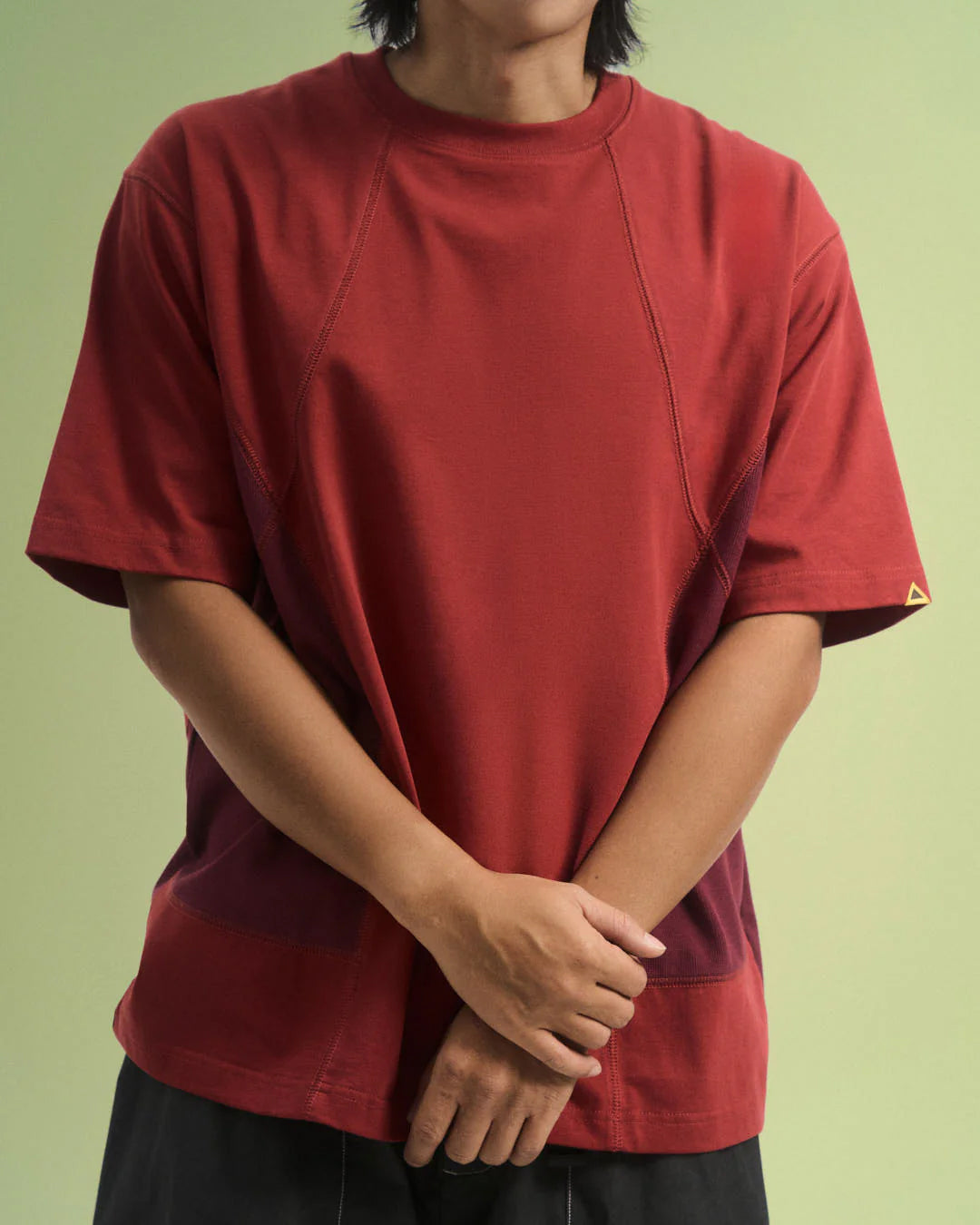 A Eckhaus Latta Shirt pictured on a model in front of a white background. The title of the product is Eckhaus Latta Eclipse Turtleneck - Stone and the image was taken by 199A®.