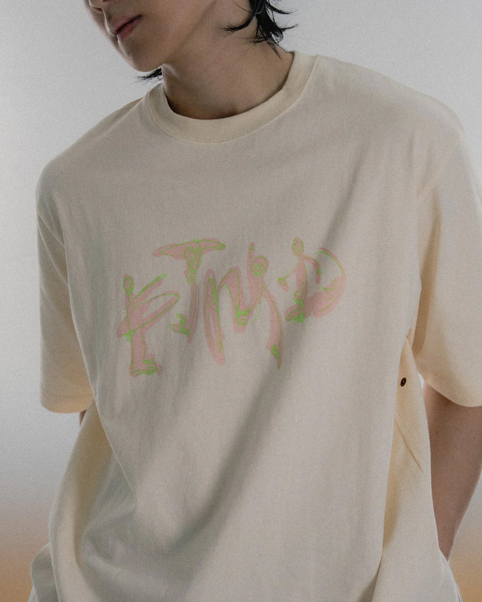 A Eckhaus Latta Shirt pictured on a model in front of a white background. The title of the product is Eckhaus Latta Eclipse Turtleneck - Stone and the image was taken by 199A®.