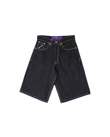Back Pocket Print Denim Shorts - Black