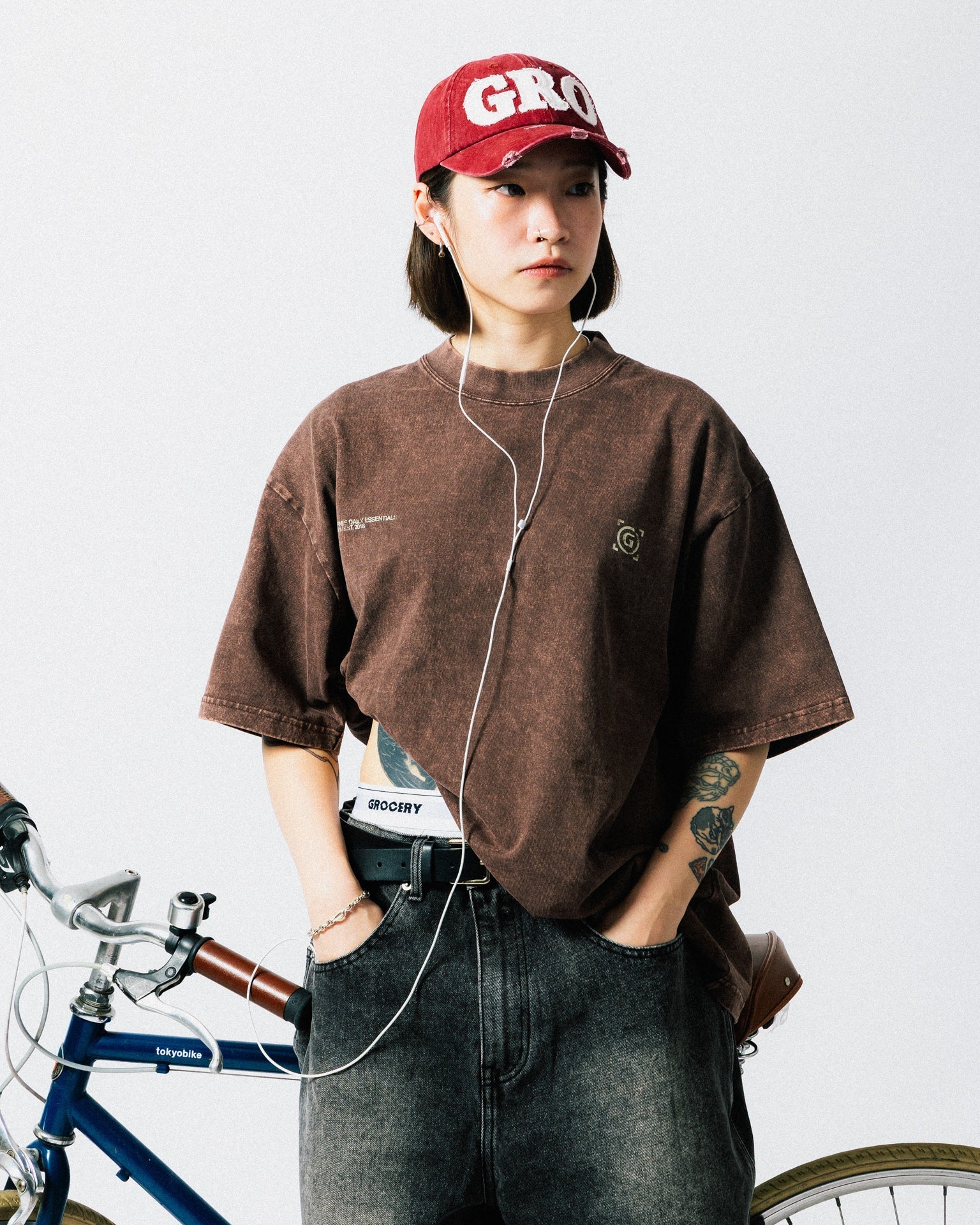 A Eckhaus Latta Shirt pictured on a model in front of a white background. The title of the product is Eckhaus Latta Eclipse Turtleneck - Stone and the image was taken by 199A®.