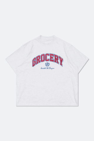 GROCERY VINTAGE COLLEGE LOGO BOXY TEE - HEATHER GREY