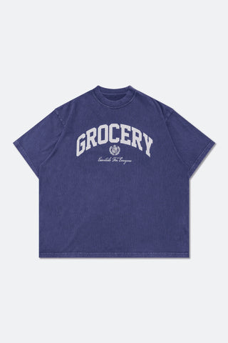 GROCERY VINTAGE COLLEGE LOGO WASHED BOXY TEE - PURPLE