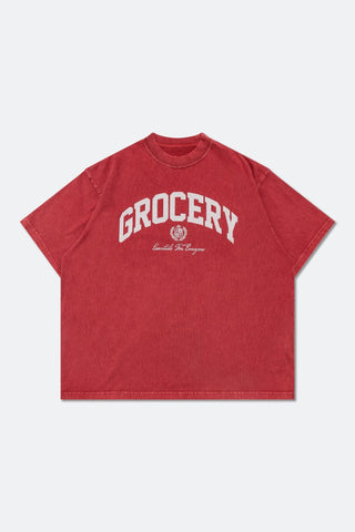 GROCERY VINTAGE COLLEGE LOGO WASHED BOXY TEE - RED