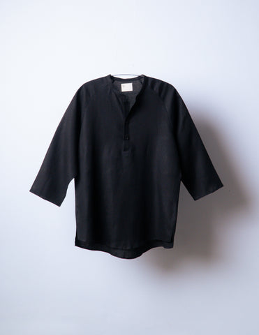 SW1 Linen Raglan Henley - Ink Black