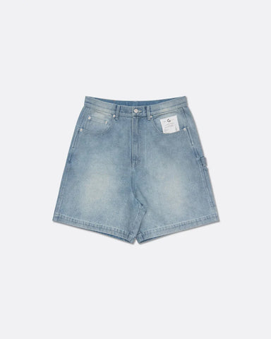 Grocery x Ice Cream Embroidered Logo Washed Denim Shorts - Light Blue
